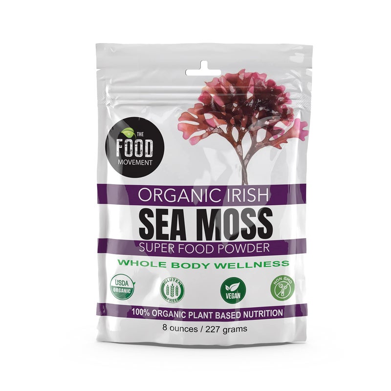 The Food Movement Co. Organic Raw Irish Sea Moss Powder - Mineral Dense Superfood for Cellular Health, Thyroid and Immune Support, Detox - Vegan and Kosher Algae Trace Minerals - Image 1