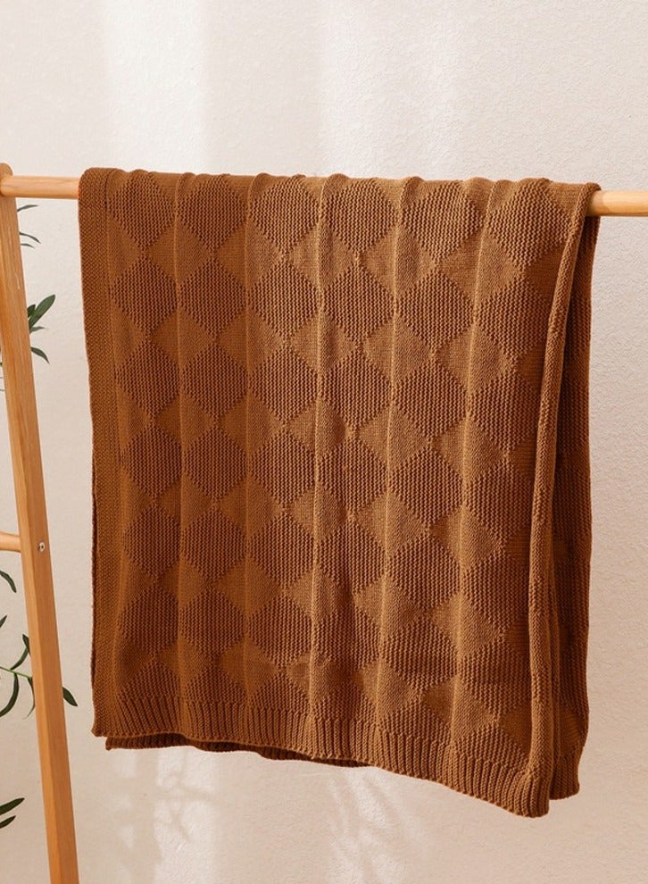Loquat Solid Color Waffle Pattern Knitted Soft Throw Blanket Keep Warm Caramel  - Image 2