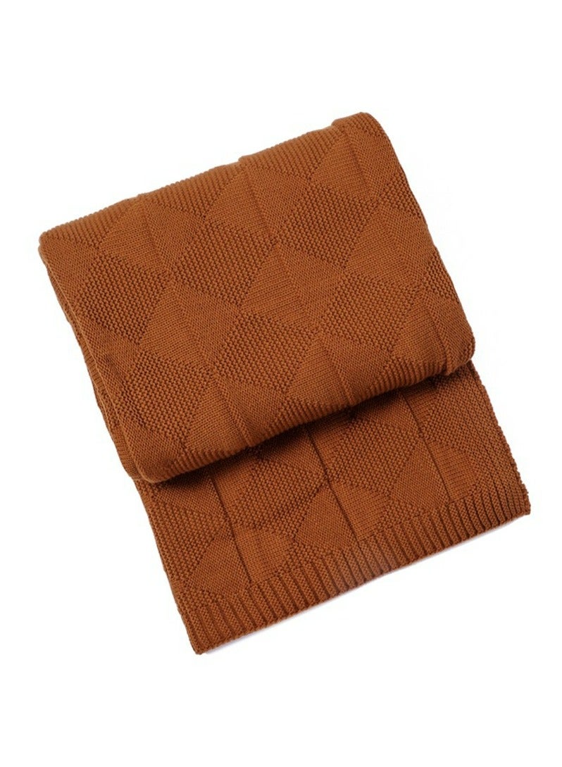 Loquat Solid Color Waffle Pattern Knitted Soft Throw Blanket Keep Warm Caramel  - Image 4