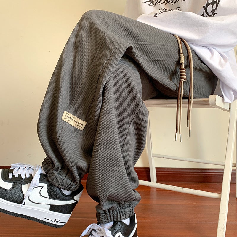 Waffles Pants Mens 2024 Autumn Fashion Brand Loose Nine-point Foot Sweatpants plus size Youth Casual Sports Pants Gray [velvet]