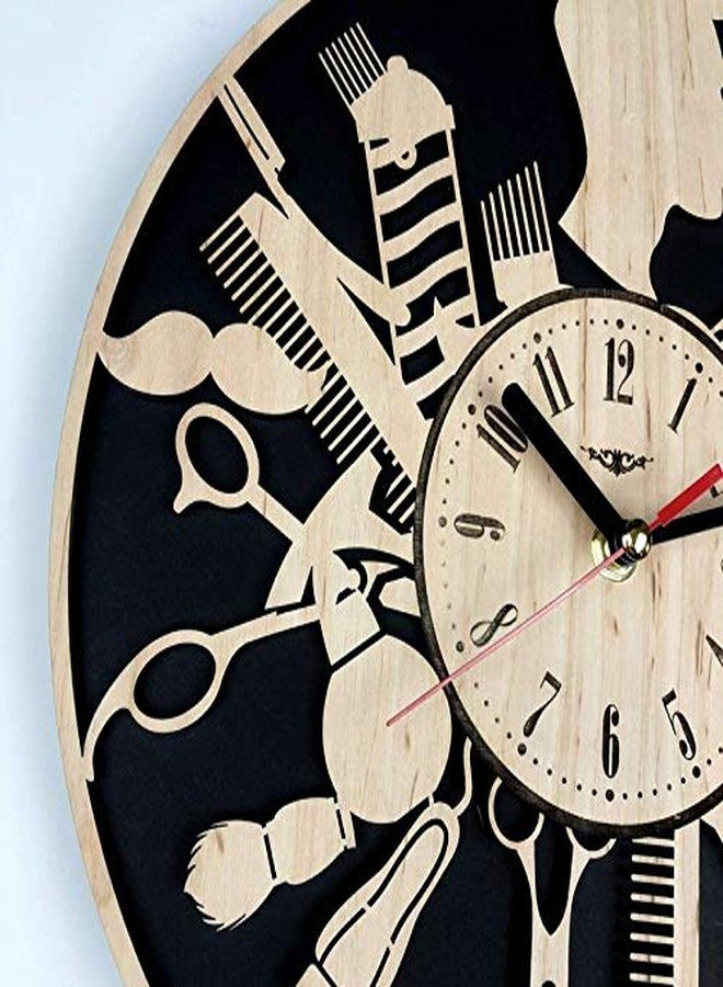 NABSTER Presents Wood Eco Friendly Silent Quartz Movement Wood-Unique Barber Shop and Salon Decor Wall Clock for Home Wall art, 12 Inch, Black Brown - Image 2