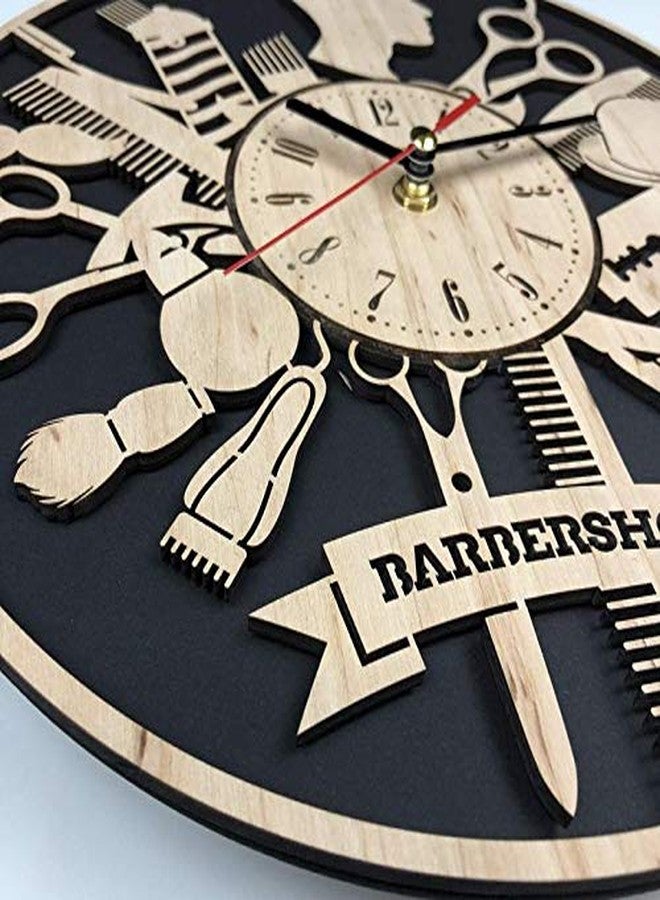 NABSTER Presents Wood Eco Friendly Silent Quartz Movement Wood-Unique Barber Shop and Salon Decor Wall Clock for Home Wall art, 12 Inch, Black Brown - Image 4