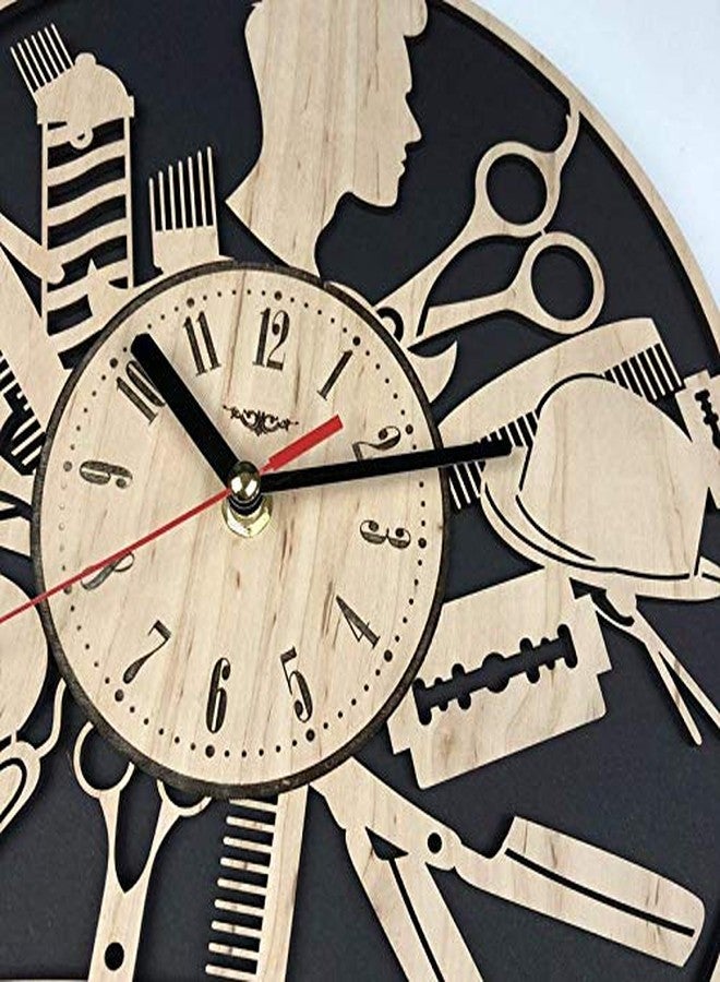NABSTER Presents Wood Eco Friendly Silent Quartz Movement Wood-Unique Barber Shop and Salon Decor Wall Clock for Home Wall art, 12 Inch, Black Brown - Image 3