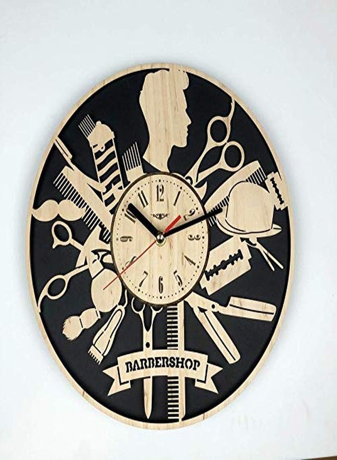 NABSTER Presents Wood Eco Friendly Silent Quartz Movement Wood-Unique Barber Shop and Salon Decor Wall Clock for Home Wall art, 12 Inch, Black Brown - Image 1