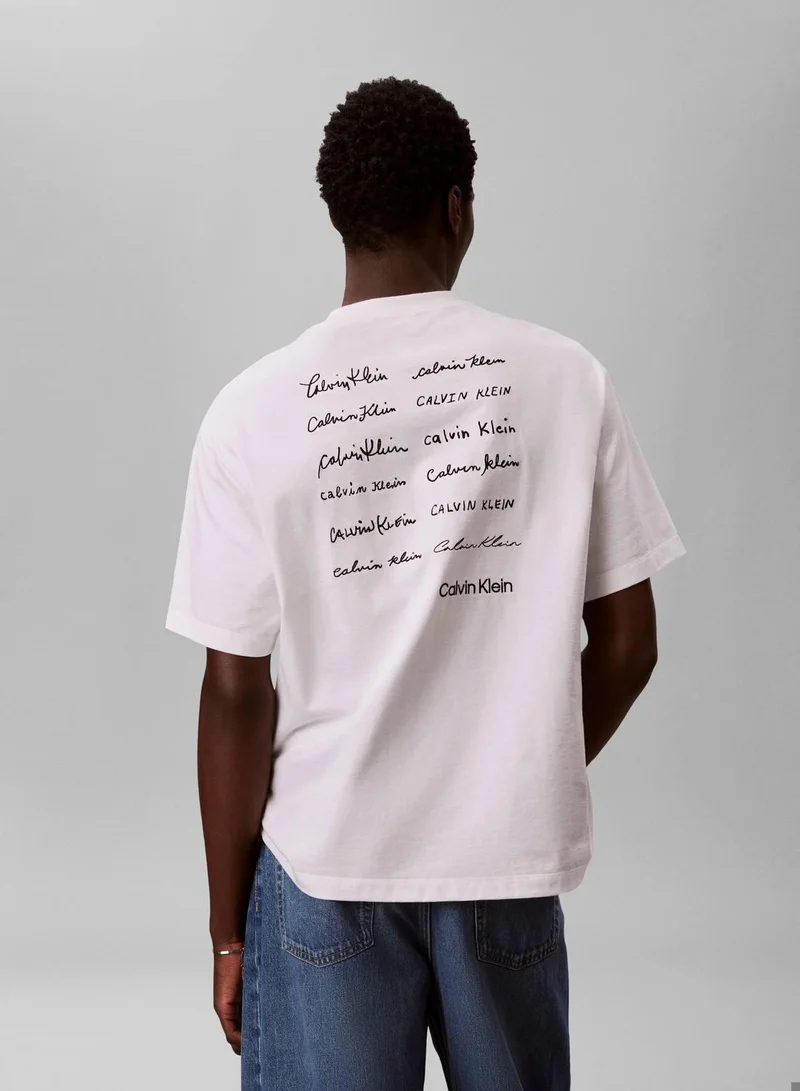 Calvin Klein Jeans Bright White Relaxed Script Logo T-Shirt for Men | Best Price UAE