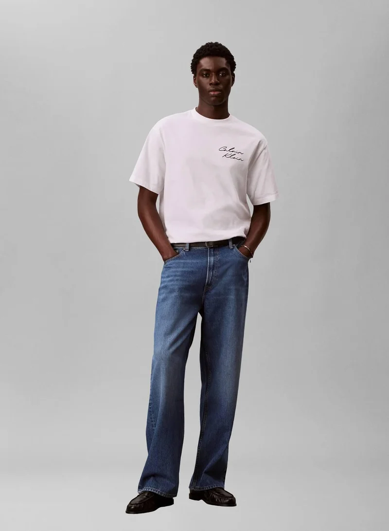 Calvin Klein Jeans Bright White Relaxed Script Logo T-Shirt for Men | Best Price UAE