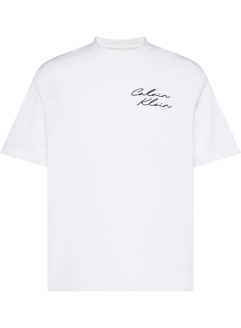 Calvin Klein Jeans Bright White Relaxed Script Logo T-Shirt for Men | Best Price UAE