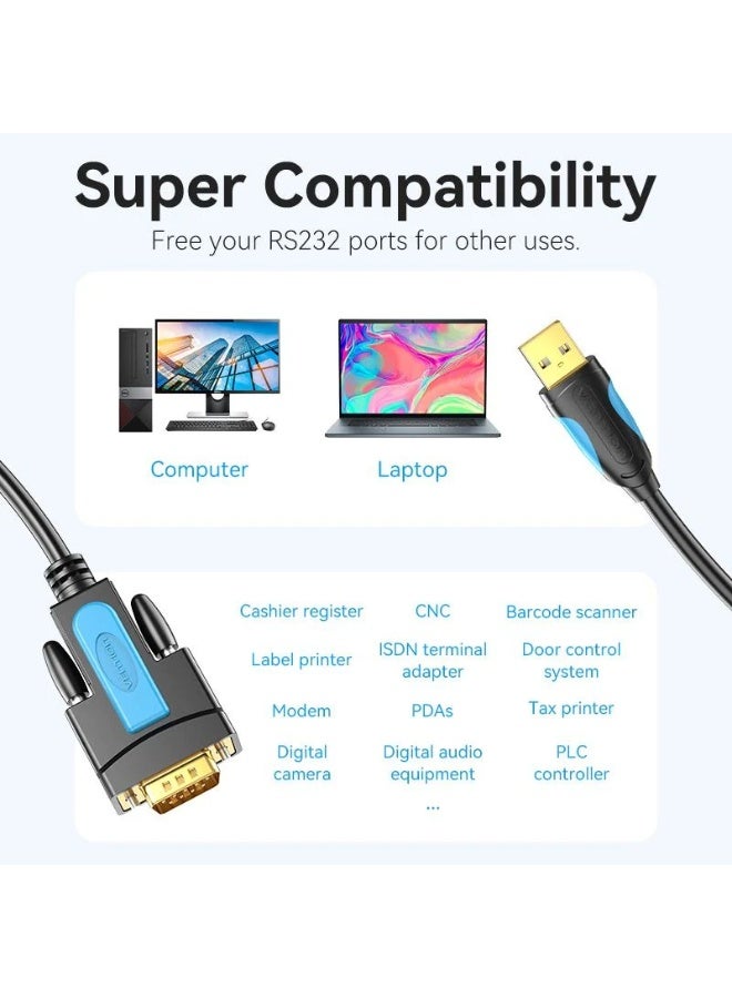 VENTION USB to RS232 Serial Adapter Black 1M Model# VAS-C02-B100 - Image 2