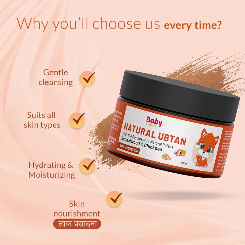BabyOrgano BabyOrgano Natural Ubtan for Skin Tan Removal 100 Ayurvedic Bath Powder for Babies Kids Women With Green Gram Sandalwood Turmeric Glowing Soft Skin Chemical Free FDCA Approved 100g - Image 2