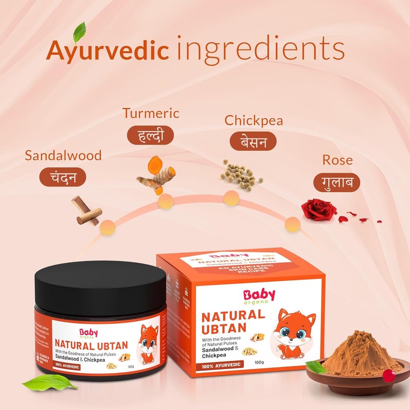 BabyOrgano BabyOrgano Natural Ubtan for Skin Tan Removal 100 Ayurvedic Bath Powder for Babies Kids Women With Green Gram Sandalwood Turmeric Glowing Soft Skin Chemical Free FDCA Approved 100g - Image 4
