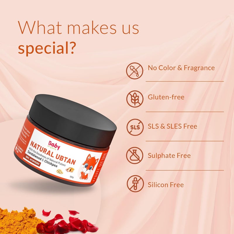 BabyOrgano BabyOrgano Natural Ubtan for Skin Tan Removal 100 Ayurvedic Bath Powder for Babies Kids Women With Green Gram Sandalwood Turmeric Glowing Soft Skin Chemical Free FDCA Approved 100g - Image 5