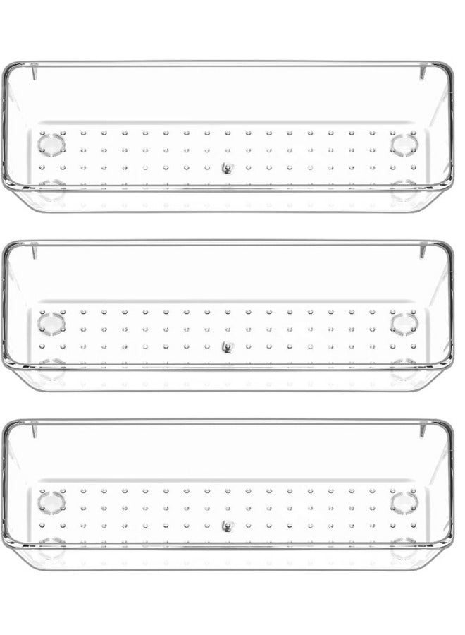 Vtopmart 3-Piece Desktop Drawer Organizer Set, Clear Plastic Storage Bins, Bathroom Drawer Dividers, Vanity Tray Organizer for Bedroom, Dresser, Kitchen Tools, Office Supplies - Image 2