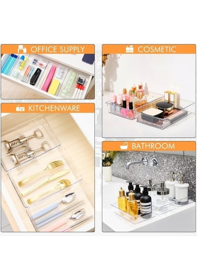 Vtopmart 3-Piece Desktop Drawer Organizer Set, Clear Plastic Storage Bins, Bathroom Drawer Dividers, Vanity Tray Organizer for Bedroom, Dresser, Kitchen Tools, Office Supplies - Image 4