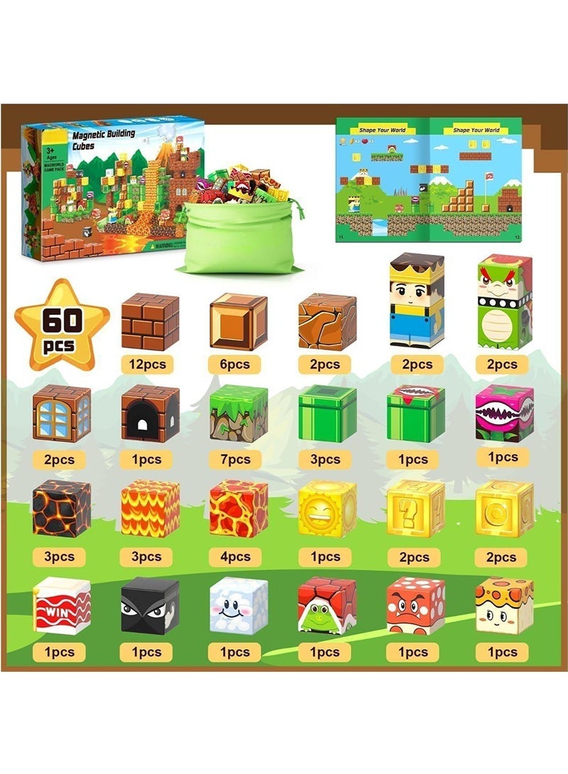 Topyich 60pcs Magnetic Blocks - Build Mine Magnet World, Magnet Building Toys for Kids, 1'' Magnetic Cubes STEM Toys,  Christmas Birthday Gifts for 3+ Years Old Boys Girls - Image 2