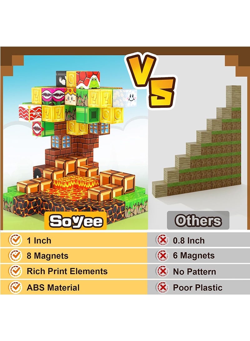 Topyich 60pcs Magnetic Blocks - Build Mine Magnet World, Magnet Building Toys for Kids, 1'' Magnetic Cubes STEM Toys,  Christmas Birthday Gifts for 3+ Years Old Boys Girls - Image 3