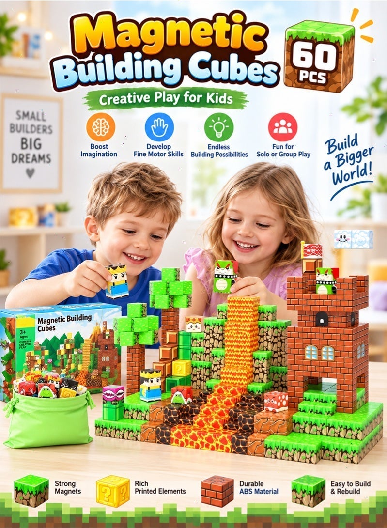 Topyich 60PCS Magnetic Building Blocks, Magnetic Cubes STEM Educational Toy for Kids, Creative Building Toy for Boys & Girls 3+ - Image 1