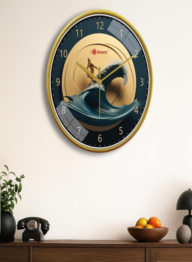 Bosco Decorative Non Ticking Silent, Golden Frame 30 CM, Modern Design Round Wall Clock for Home, Living Room, Bedroom, Office and Kitchen | BWC-1650 - Image 1