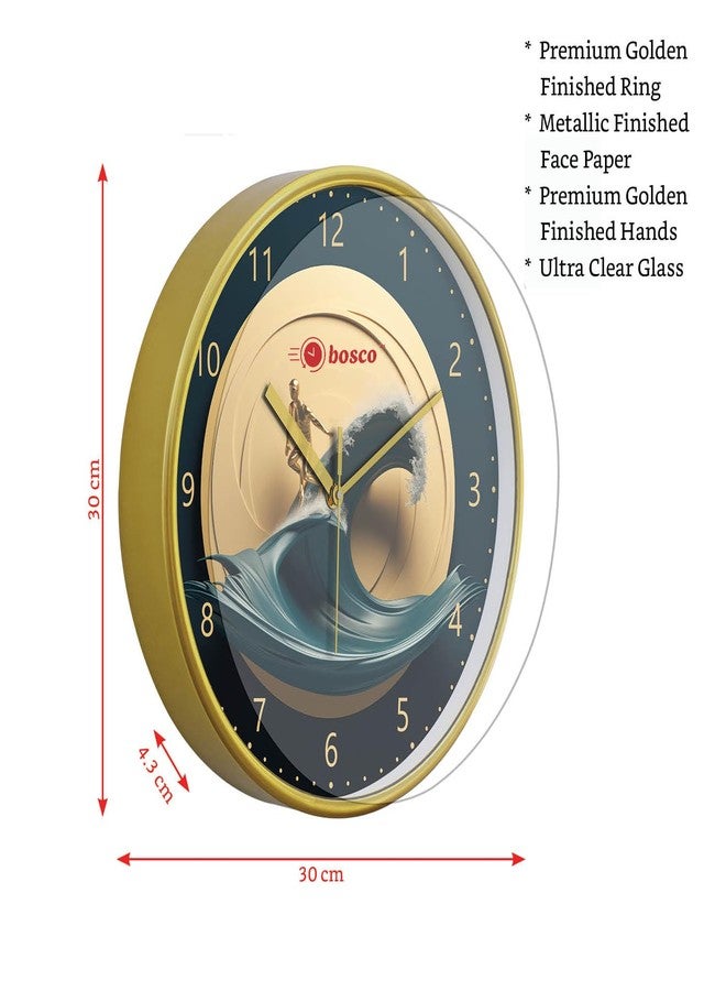 Bosco Decorative Non Ticking Silent, Golden Frame 30 CM, Modern Design Round Wall Clock for Home, Living Room, Bedroom, Office and Kitchen | BWC-1650 - Image 2