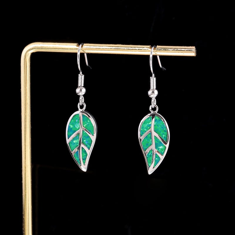 CINily Opal Leaf Dangle Earring White Gold Plated Drop Earrings Green Opal Gemstone Dangle Drop Earrings for Women Hypoallergenic - Image 4