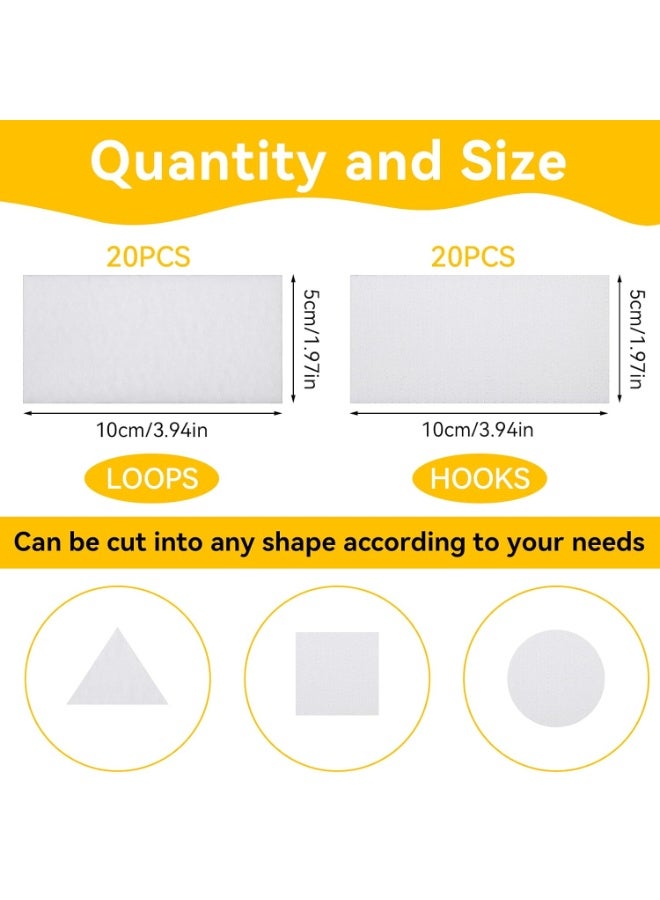 SUNSAR 20 Pack White Double Sided Sticky Pads(50x100mm), Strong Hook and Loop Tape, Sticky Pads Heavy Duty, Self Adhesive Strips, Sticky Pads for Hanging Pictures, for Mounting, Hanging or Organizing Items - Image 2