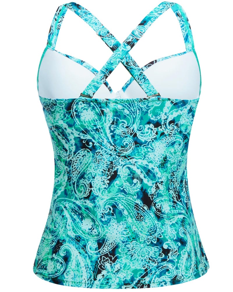 Yonique Women's Underwire Tankini Top Only - Push Up Swimsuit Top with Bra Support Tummy Control Bathing Suit Top No Bottom 2025 Green Paisley L - Image 4