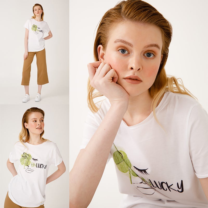 Faces Lucky  Women's T-Shirt, Cotton Material, Custom Design, Size M - Image 5