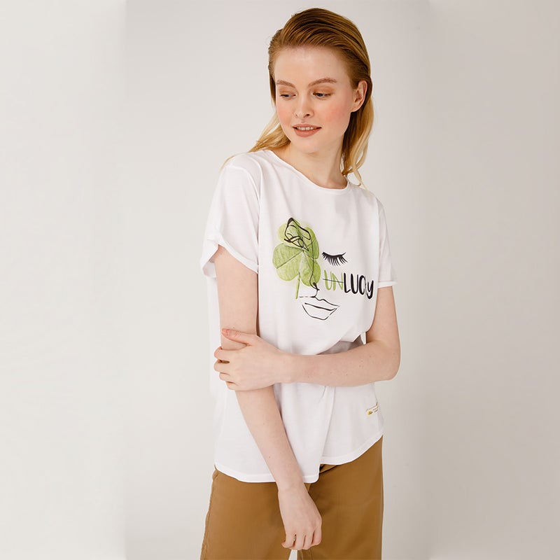 Faces Lucky  Women's T-Shirt, Cotton Material, Custom Design, Size M - Image 4