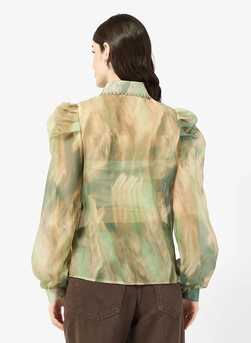 ELLA Ombre Print Shirt With Embellished Collar