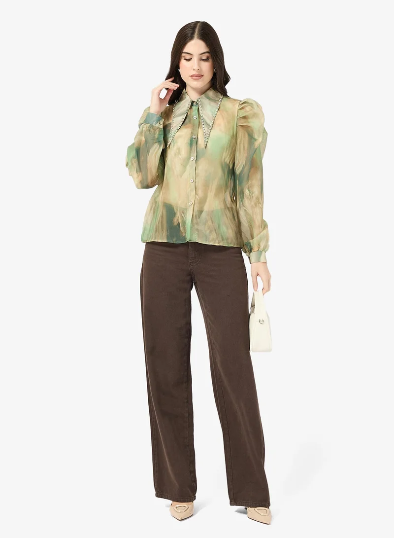 Ella  Ombre Print Shirt With Embellished Collar for Women | Best Price UAE