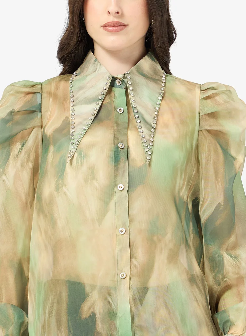 Ella  Ombre Print Shirt With Embellished Collar for Women | Best Price UAE