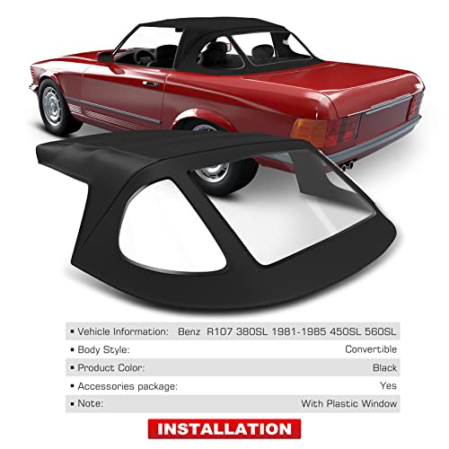 A-Premium غطاء قماش ناعم قابل للتحويل باللون الأسود مع نافذة بلاستيكية شفافة متوافق مع مرسيدس-بنز R107 سلسلة 380SL 1981-1985 450SL 1975-1980 560SL 1986-1989 - Image 2