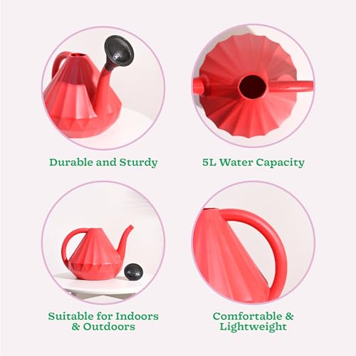 UGAOO 5 Litre Large Ripple Plant Watering Can for Garden (Red) - Image 2