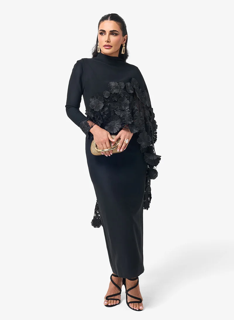 Threadz by Ajooni  High Neck Long Sleeve Maxi Dress for Women | Best Price UAE