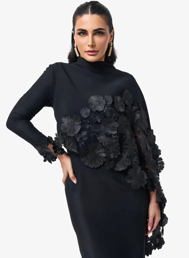 Threadz by Ajooni  High Neck Long Sleeve Maxi Dress for Women | Best Price UAE