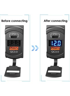 SYOSI USB C Car Charger Socket Rocker Style Switch Replacement, Dual PD and QC3.0 12V/24V Panel Mount USB Outlet with LED Voltmeter for Boat Marine Truck Bus Off Road Vehicles RV Golf Cart, etc.  - Image 3