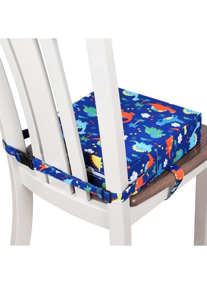 SMZCTYI - Toddler Booster Seat For Dining Double Straps Washable Portable Thick Chair Increasing Cushion For Baby Kids (Dinosaur Blue) - Image 1