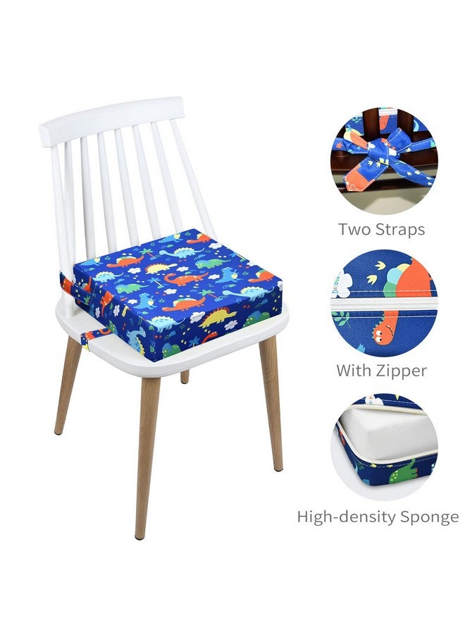 SMZCTYI - Toddler Booster Seat For Dining Double Straps Washable Portable Thick Chair Increasing Cushion For Baby Kids (Dinosaur Blue) - Image 1