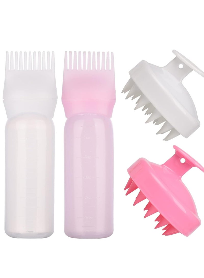 Generic 2Pcs Root Comb Applicator Bottle with 2Pcs Scalp Massager Shampoo Brush Hair Brush Bottle Massage Brush Hair Tools Hairdressing Products for Hair Salons - Image 1