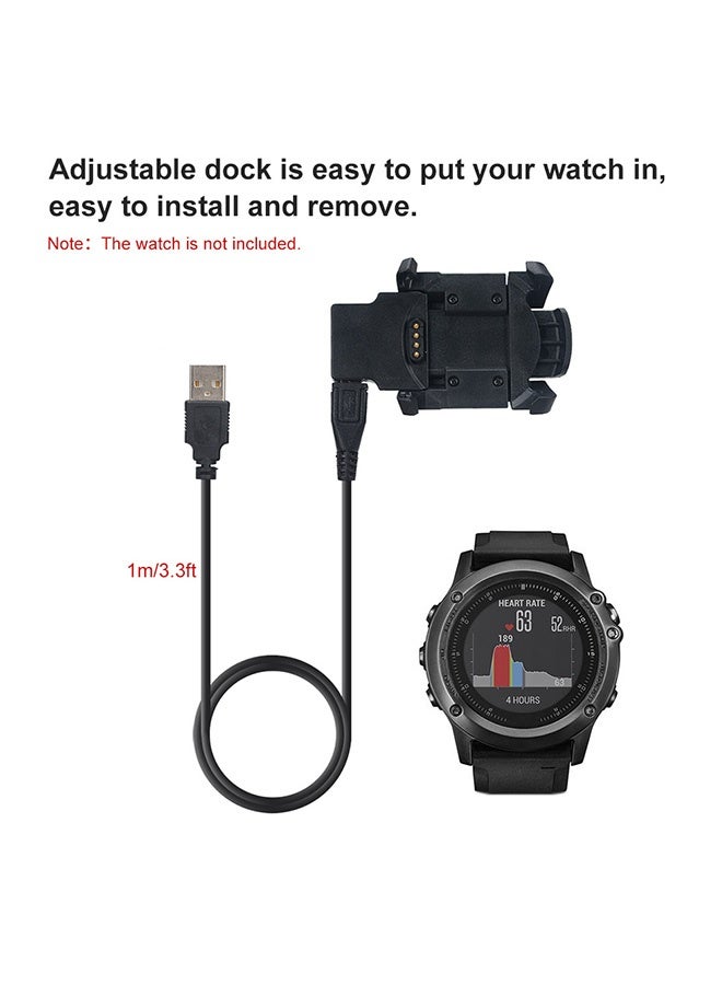 بيوينتي حامل شاحن ساعة ذكية لساعة Garmin Fenix 3 وFenix 3 HR وQuatix 3 كابل نقل بيانات بواجهة USB بطول 1 متر باللون الأسود - Image 2