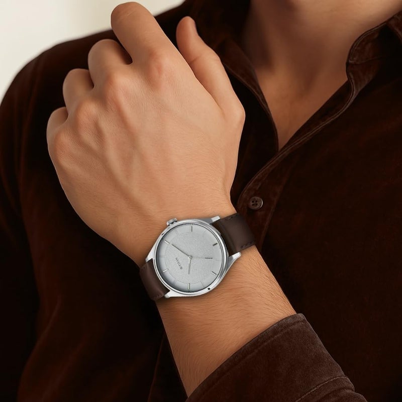 تيتان ساعة تيتان نيو أنالوج للرجال بمينا أبيض - 1802SL13 جلد طبيعي، حزام بني - Image 2