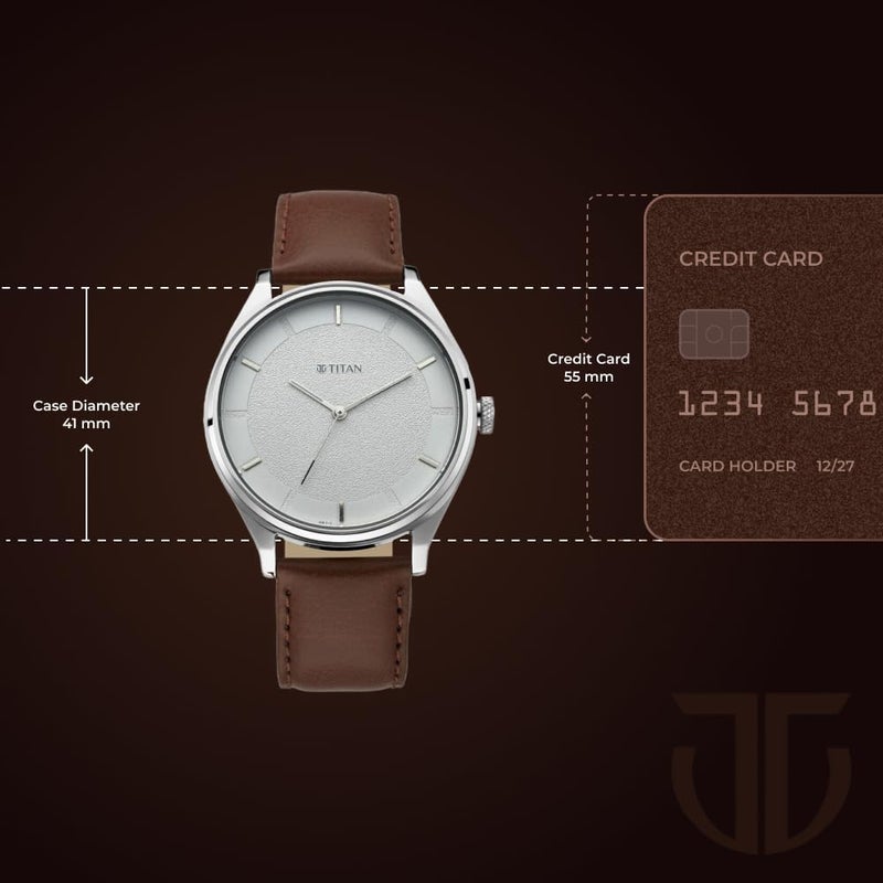 تيتان ساعة تيتان نيو أنالوج للرجال بمينا أبيض - 1802SL13 جلد طبيعي، حزام بني - Image 3