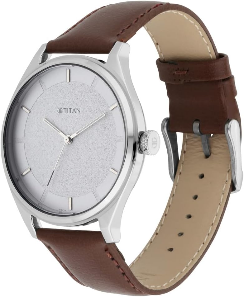 تيتان ساعة تيتان نيو أنالوج للرجال بمينا أبيض - 1802SL13 جلد طبيعي، حزام بني - Image 4