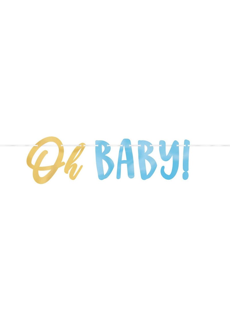 Amscan - Oh Baby Boy Premium Tableware Party Supplies, Includes Plates, Cups, Cutlery, Napkins,  Tablecover and a Banner for 8 Guests - Image 1