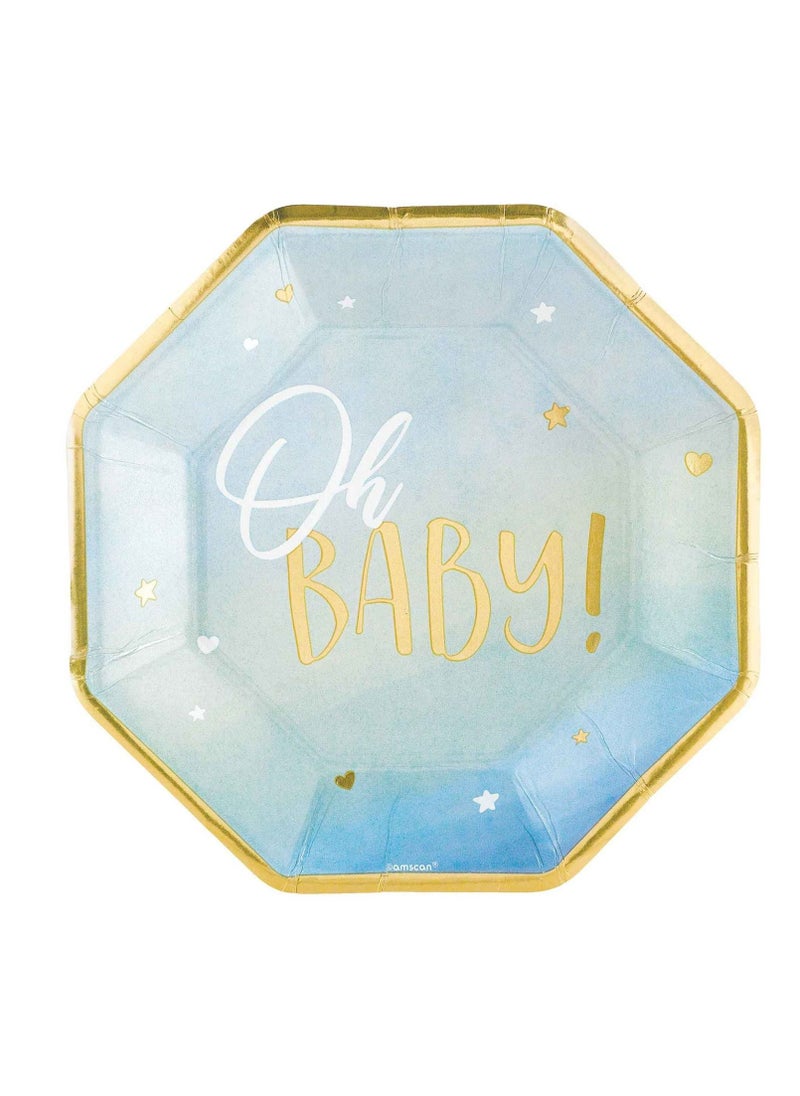 Amscan - Oh Baby Boy Premium Tableware Party Supplies, Includes Plates, Cups, Cutlery, Napkins,  Tablecover and a Banner for 8 Guests - Image 1
