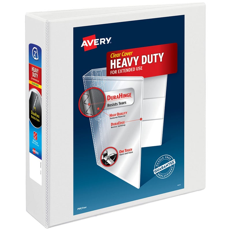Avery Heavy-Duty View 3 Ring Binder, 2" One Touch Slant Rings, Holds 8.5" x 11" Paper, 1 White Binder (05504) - Image 1