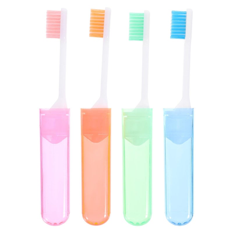 Foldable Travel Toothbrush 4 Pack Soft Bristles Compact Storage Case Blue - Image 2