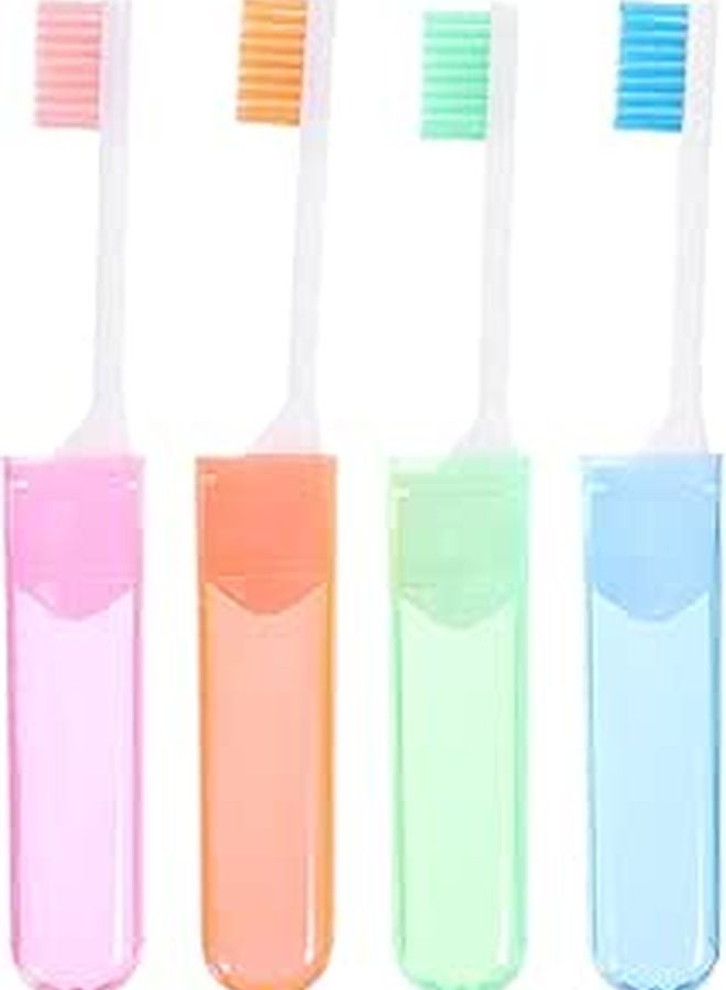 Foldable Travel Toothbrush 4 Pack Soft Bristles Compact Storage Case Blue - Image 1