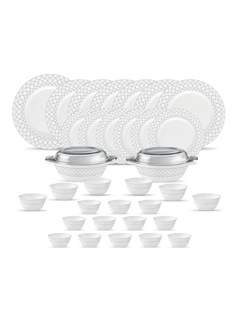 La Opala - La Opala Diva Velvett Collection Opal Glass Crockery | for Family of 6 | Dinner Set 35 pcs Pearl Grey | Plates & Bowls for Dining | Microwave Safe | 100% Vegetarian | Extra Strong | Light & White - Image 1