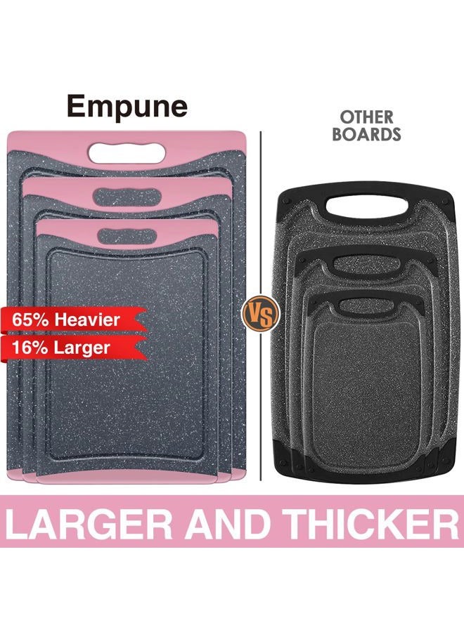 Empune Extra Large Cutting Boards, Plastic Cutting Boards for Kitchen (Set of 3) Cutting Board Set Dishwasher Chopping Board with Juice Grooves Easy-Grip Handles, Pink, Empune - Image 2