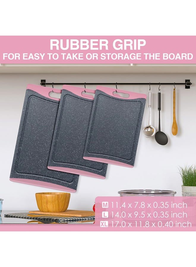 Empune Extra Large Cutting Boards, Plastic Cutting Boards for Kitchen (Set of 3) Cutting Board Set Dishwasher Chopping Board with Juice Grooves Easy-Grip Handles, Pink, Empune - Image 4